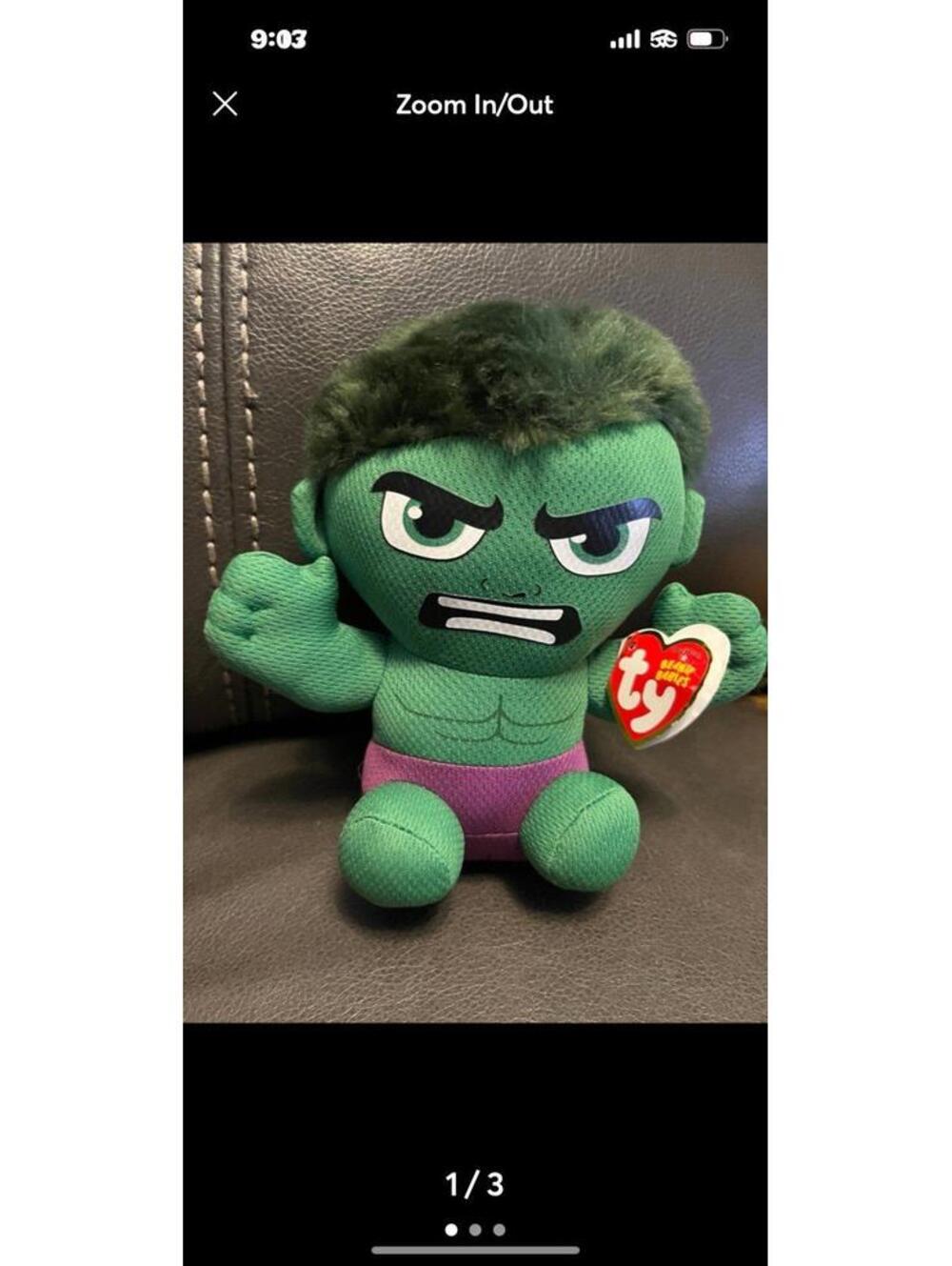Ty Beanie Babies Baby Hulk Marvel Plush Toy 7.5"
